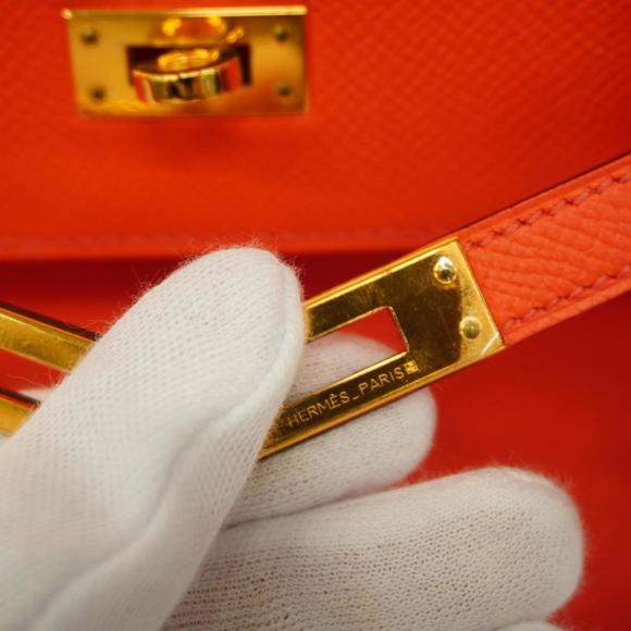 Hermes Handbag Kelly 25 X Vaux Epson Rouge Tomato Ladies - Picture 9 of 13